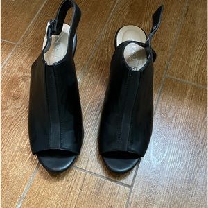 Alfani Step n’ Flex Jalenne Peep Toe Sling Back Pumps Black Leather Size 8